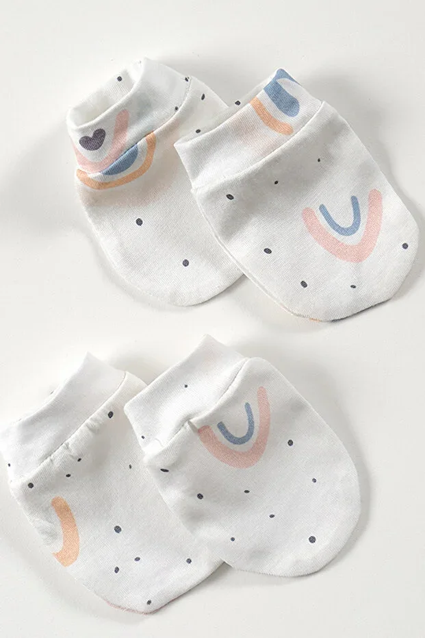 Rainbow Organic Cotton Baby Newborn 2 Pair Gloves Set - White