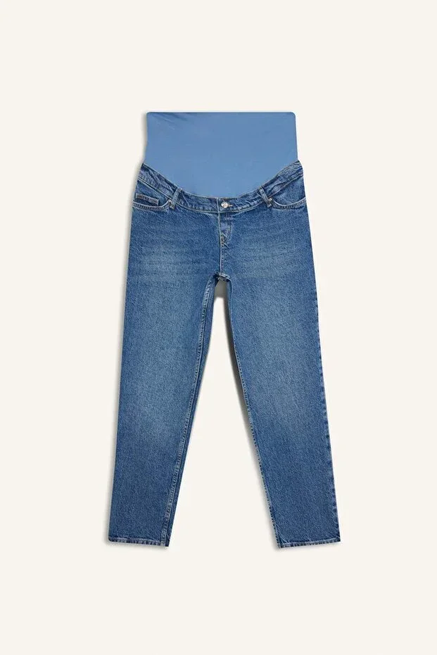 Straight Fit Elastic Waist Ankle Length Washed Jean Maternity Pants H2077AX26SM