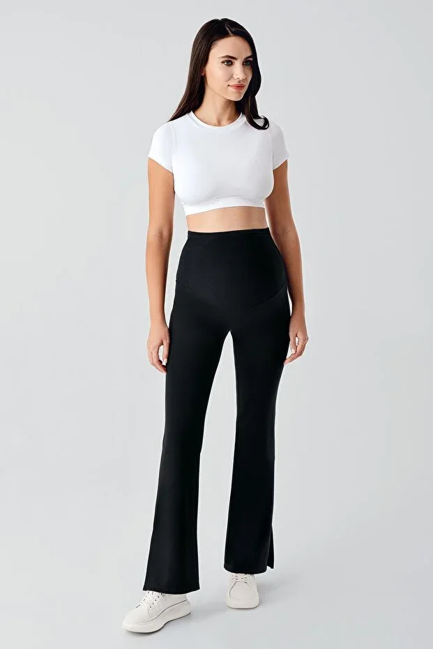 Slit Detailed Adjustable High Waist Flexible Maternity Pants