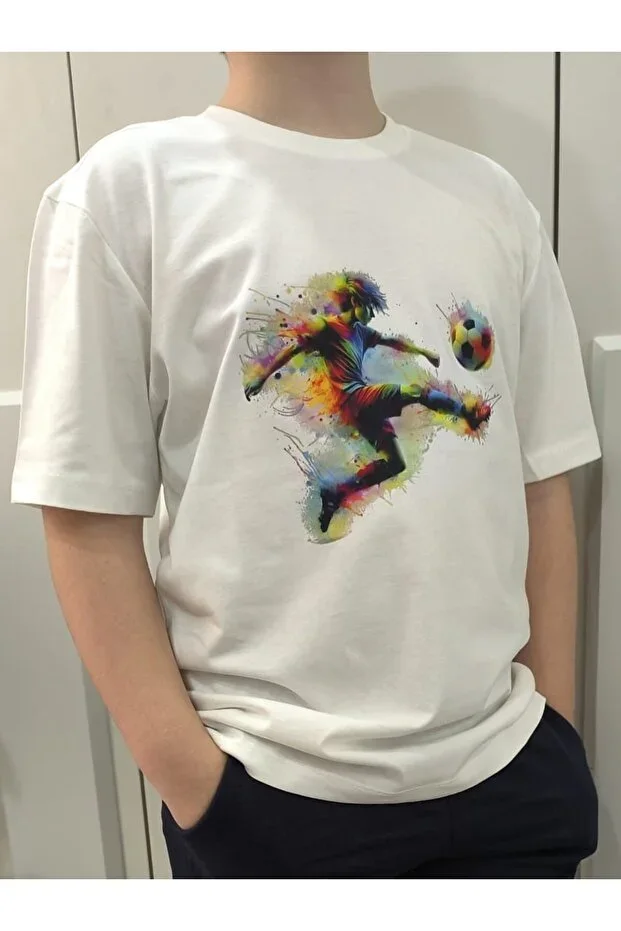 Colorful Football Player Printed T-Shirt for Boys