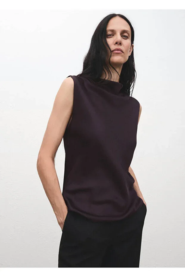 MANGO Drape neck satin blouse