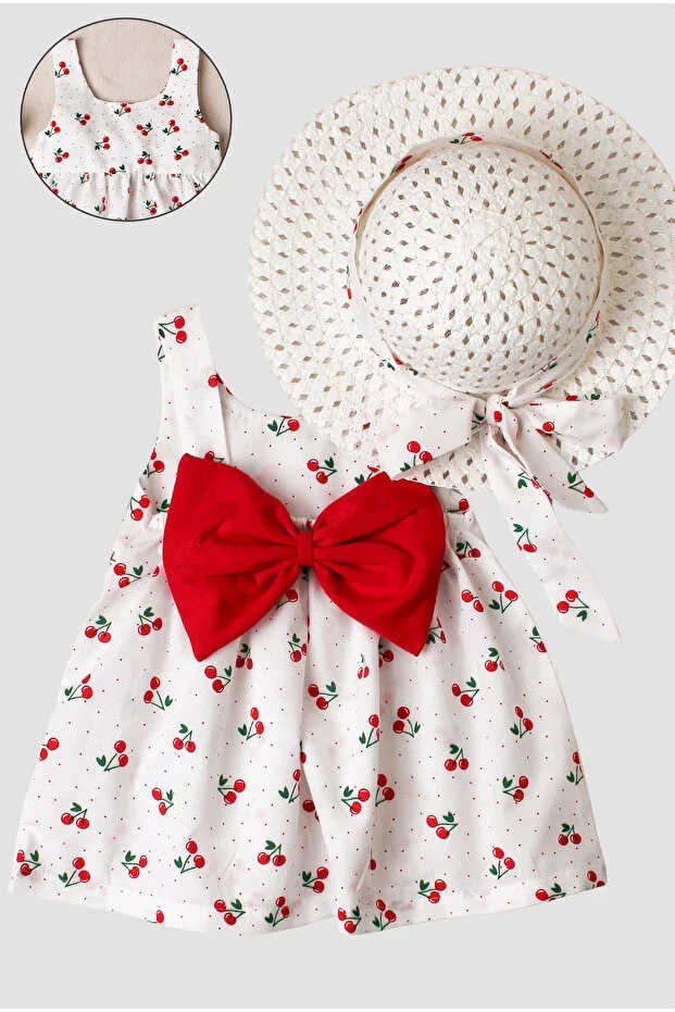 Cherry Patterned Hat Bow Girl Baby Dress