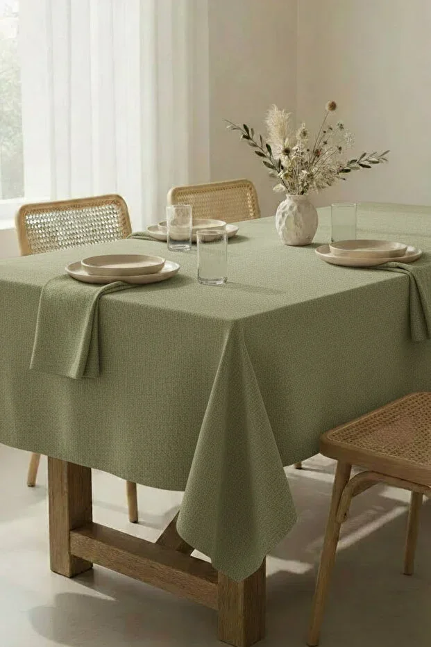 Velvet Textured Premium Green Plain Polyester Stain-Resistant Tablecloth