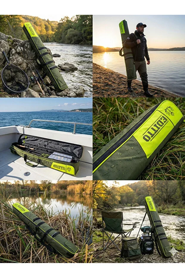 Editto 155 cm Fluorescent Fishing Rod Bag - Surf Rod Compatible, Pocketed and Strapped Model