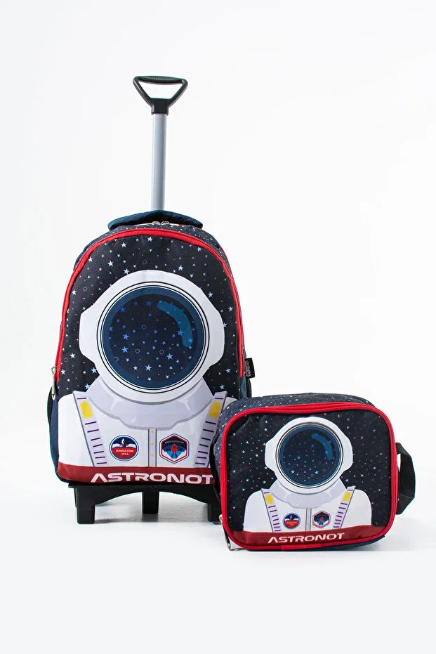 Mori School Bag Trolley Backpack and Lunch Bag Set 7 - 13 Years (Fixed Trolley Mechanism + Foldable Front Feet)
