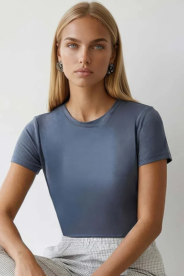 Indigo Crew Neck Basic T-Shirt ALC-X15455