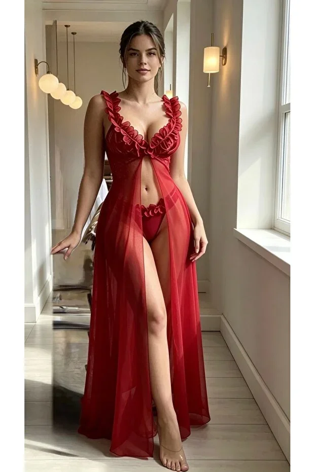 Women's ruffled strap nightgown