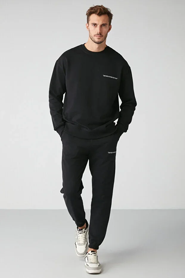 Marshall Men's Cotton Lined Embroidered Relaxed Black Tracksuit