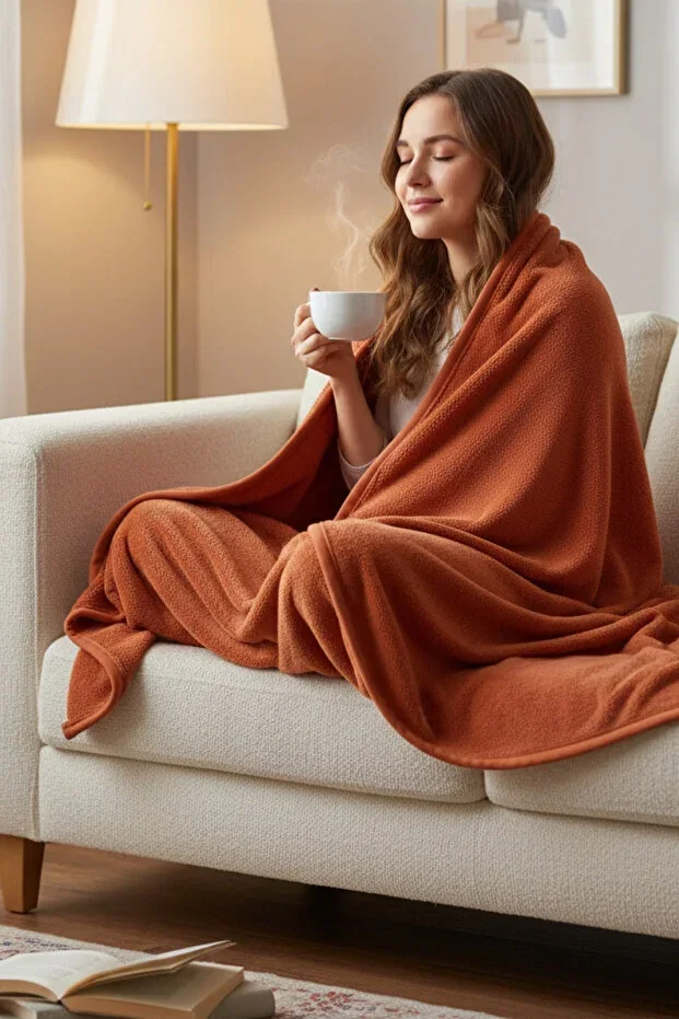 Evoria Wellsoft Plush Single TV Blanket 150x200cm | Terracotta