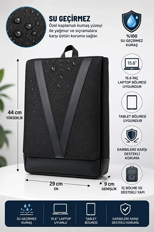15.6 Inch Compatible 3 Compartment Protected Water Repellent Fabric School & Daily Backpack with Laptop and Tablet Input, Large Capacity Unisex