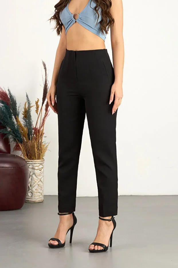 BİKELİFE Women's High Waist Darted Slim Fit Fabric Trousers