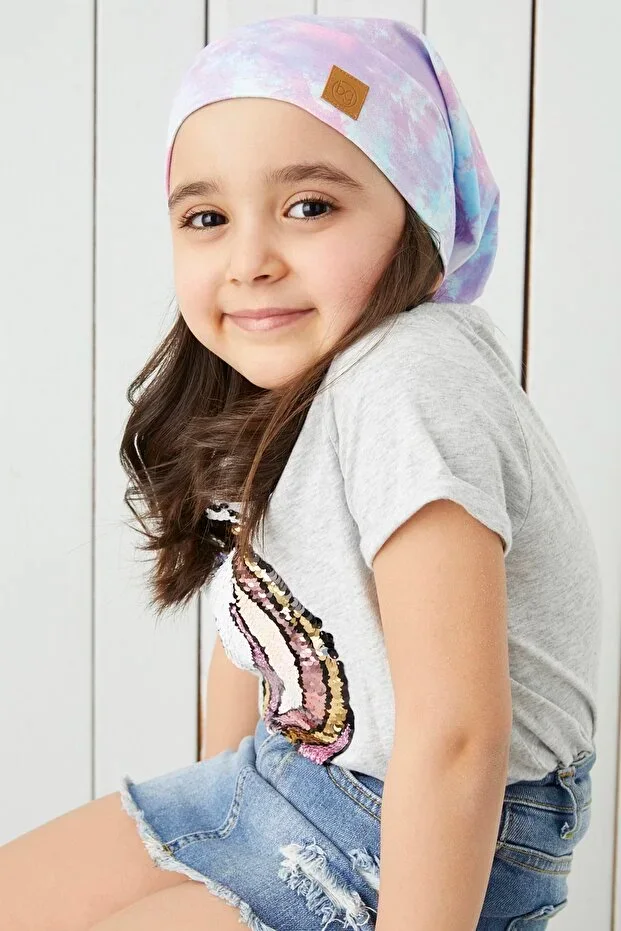 Girls Batik Aqua Figure Detailed String Detailed 4 Seasons Hat Beanie Buff - Soft Natural Combed