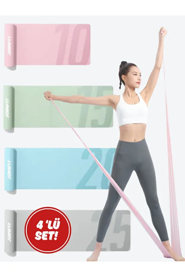 Aerobics and Pilates Resistance Band 4-Piece Set - For Stretching, Rehabilitation, Home Yoga and Fitness