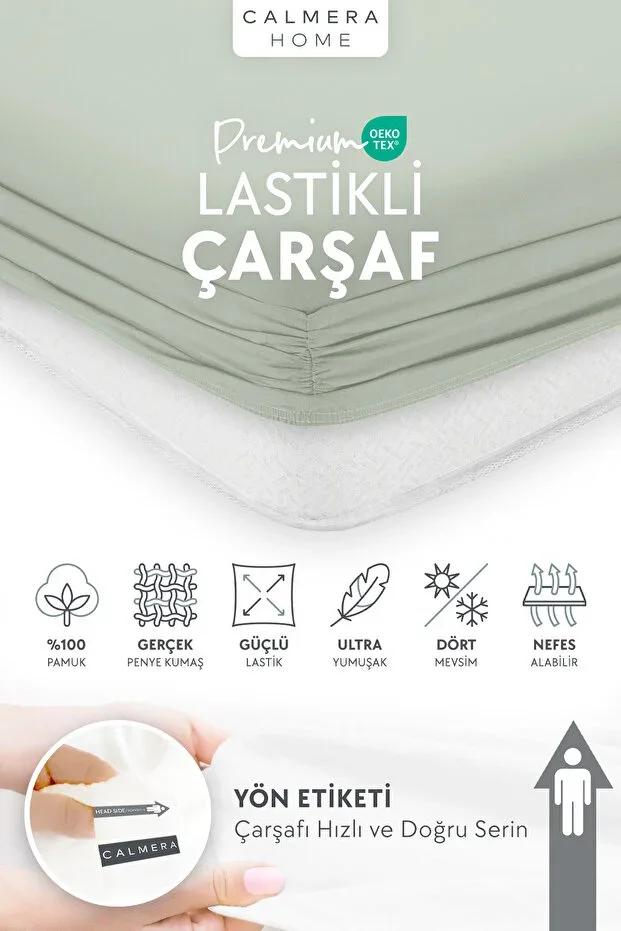 %100 Cotton Combed Elastic Fitted Sheet - Single | Double | King Size - Mint - Light Green