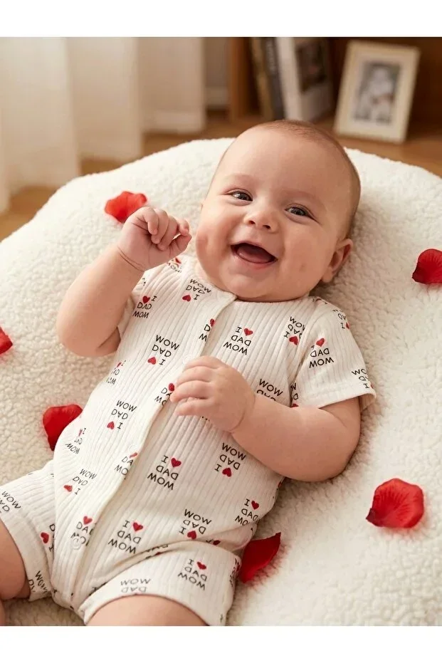 3-6-9 MONTH SHORT SLEEVE 100% COTTON MOM&DAD PRINTED REPORTED OVERALL UNISEX BABY&CHILD