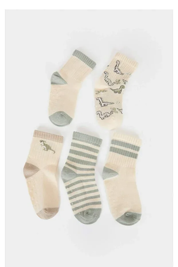 Non-Slip Sole 5-Pack Cotton Long Socks for Baby Boys E5011A5NS