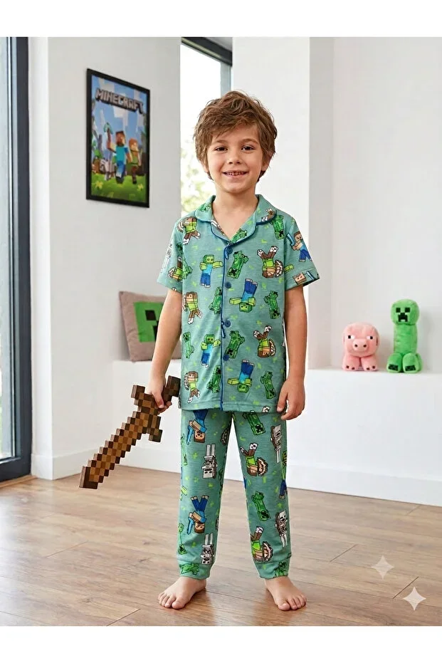 Boys Character Print Button-Up Pajama Set