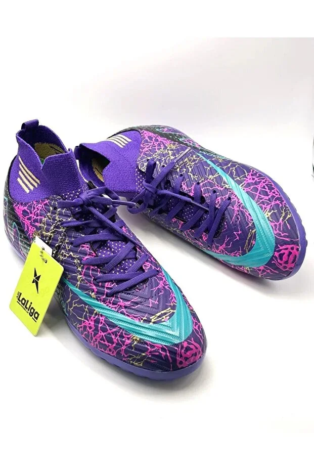 La Liga Men's 565 Ankle Purple Turquoise Pattern Turf Shoes