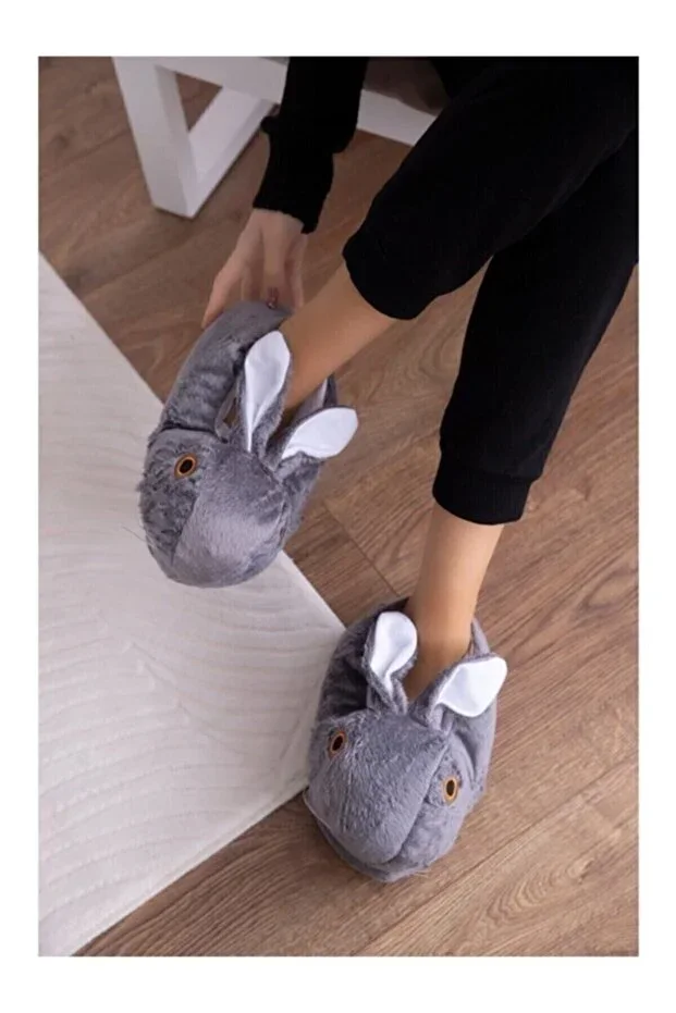 Women's Grey Rabbit Slippers Indoor Boots