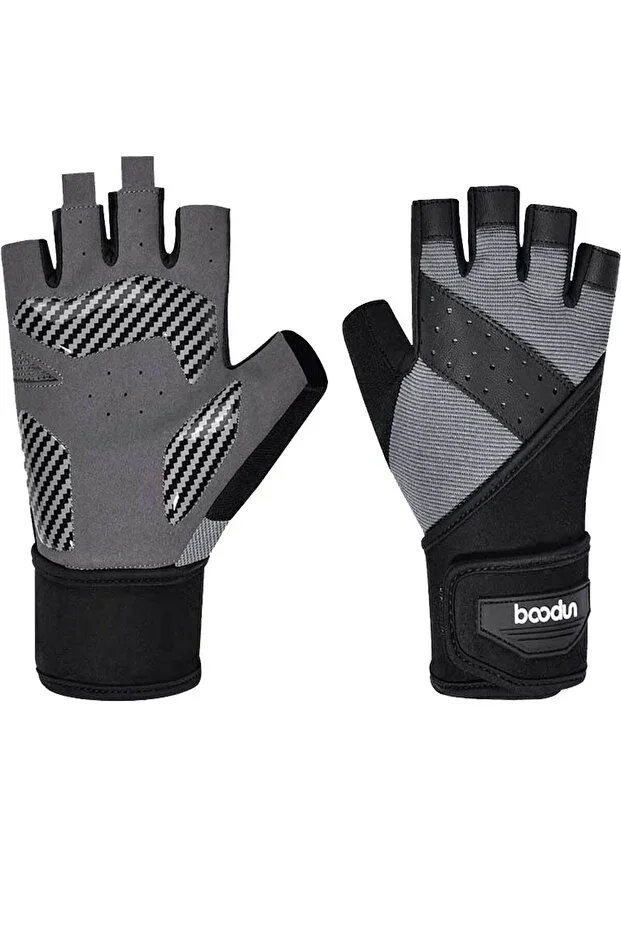Palm Support Professional Fitness Gloves Grey - Black