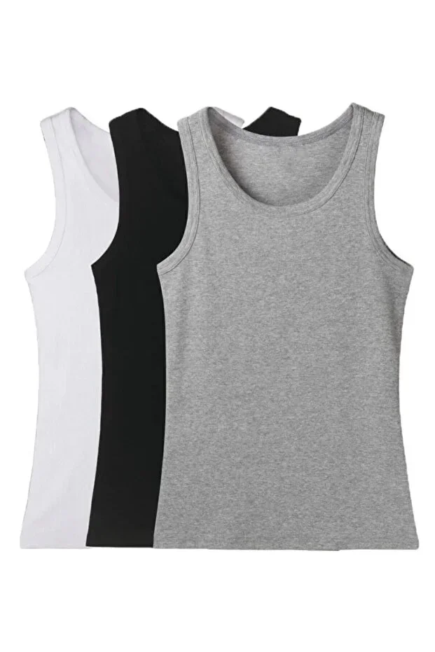 Men's Black - Grey - White 6-Pack Ribbed Classic Tank Top