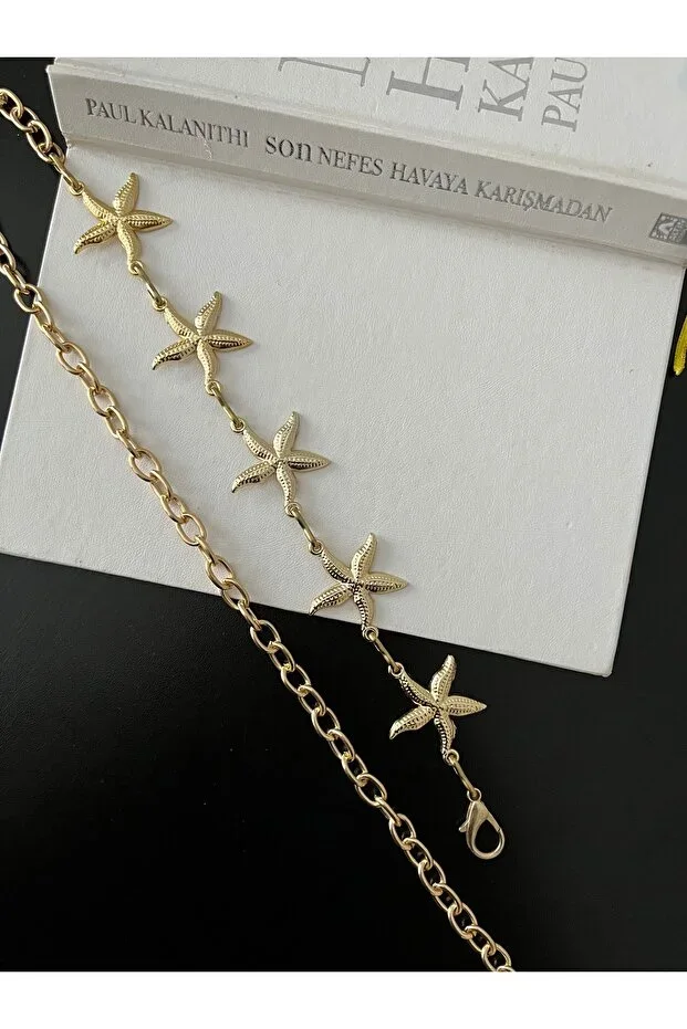 5-Piece Gold Star Detailed Adjustable Chain Women's Belt Waist Belt Skirt Belt Dress Belt