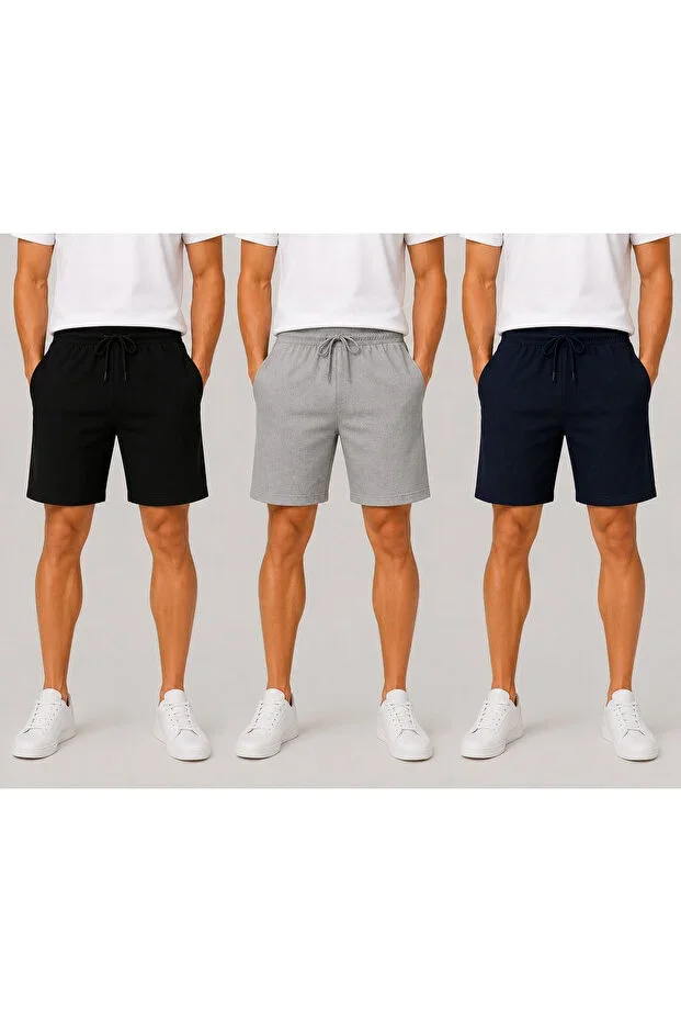 Men's Summer Sports Shorts 3-Piece Set Black Grey Navy Comfort Fit Non-Sweating