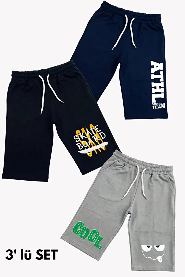 3-Pack Capri Assorted Print Detailed 3 Piece Boys' Shorts