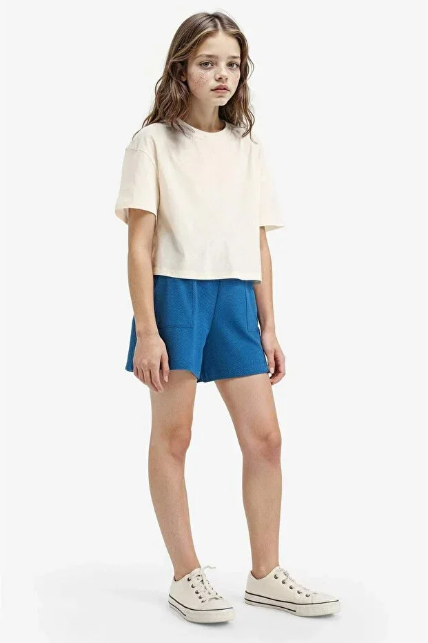 Girls' Elastic Waist Pocketed Shorts E4426A825SM