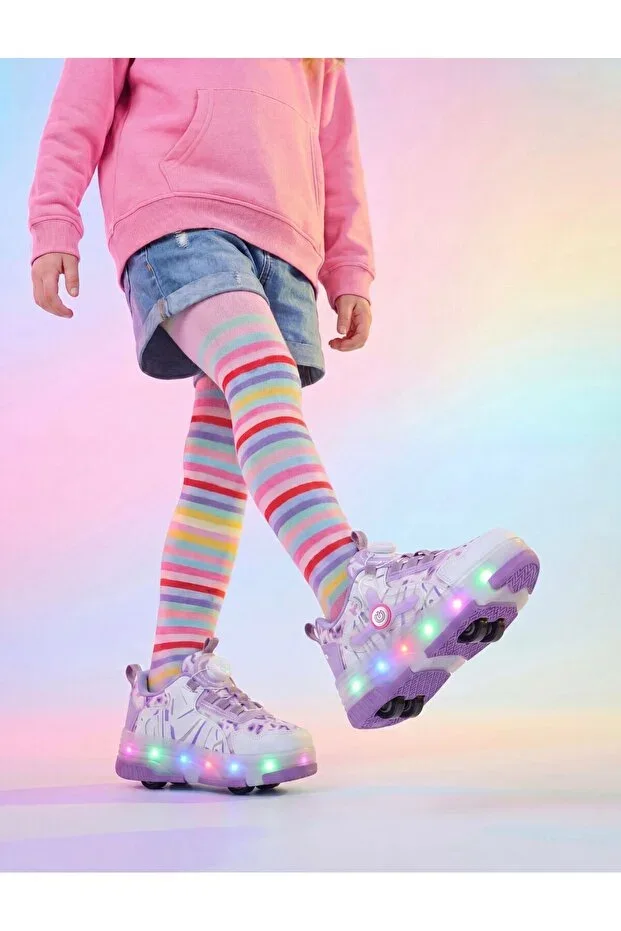 Girls' Roller Skate Shoes, Light-Up Comfortable Sports Shoes Sneakers | 4 Wheel Skateboard Shoes