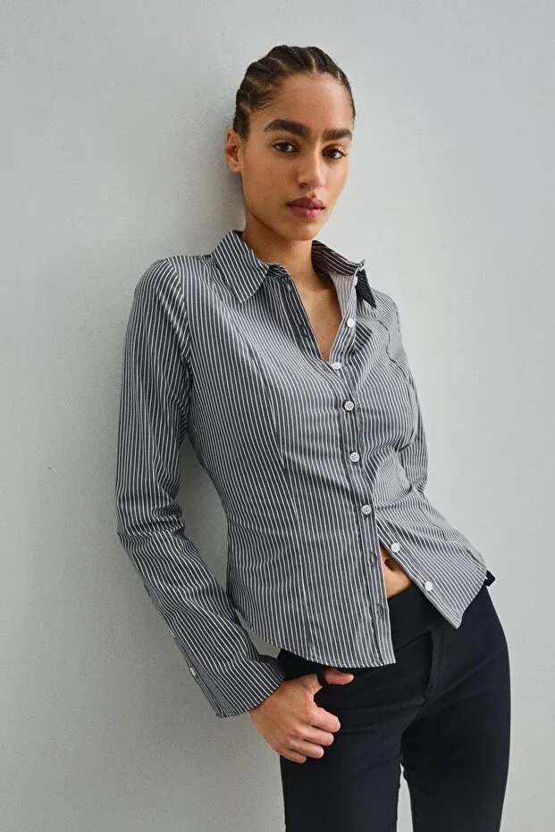 Bershka Spanish sleeve slim fit shirt