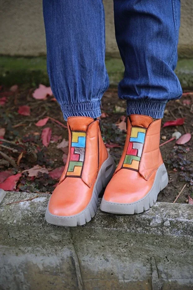 Salmon Color Genuine Leather Boot - Model Name: Stockholm