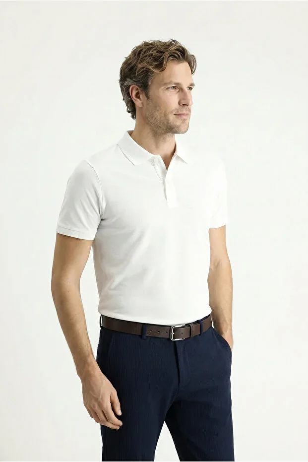 Polo Neck Slim Fit Embroidered 100% Cotton T-Shirt