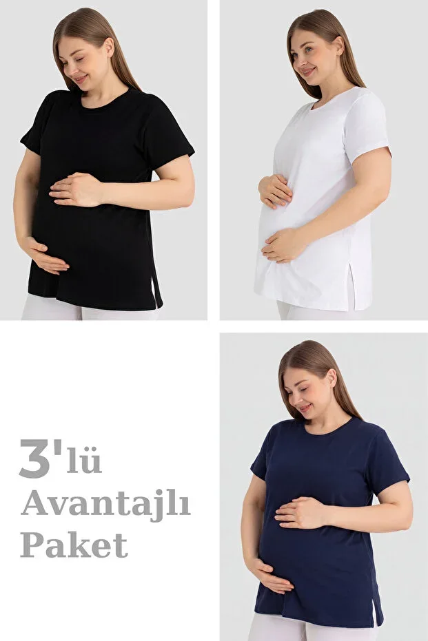 Cotton Short Sleeve Maternity T-Shirt 3-Pack – Soft and Comfortable Maternity Wear