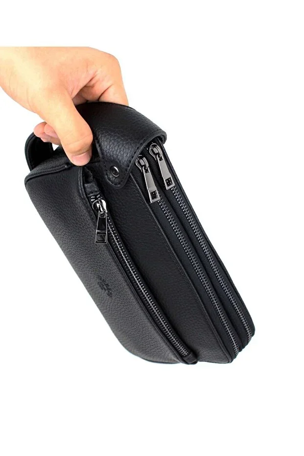 Men's Black Leather Handbag Luxury Travel Daily Multi-Compartment Portfolio Bag Handbag
