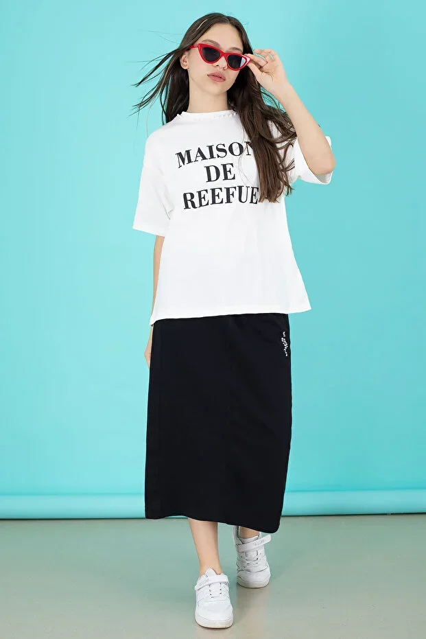 Black Girls' Skirted Printed T-shirt Set 20508