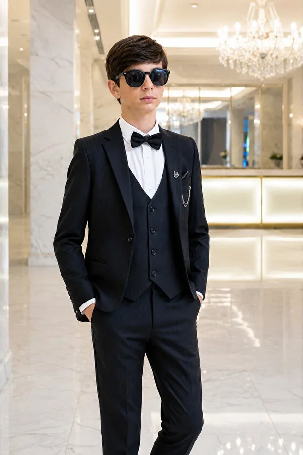 Kids Suit Jacket Vest Pants Shirt Set Suit Black