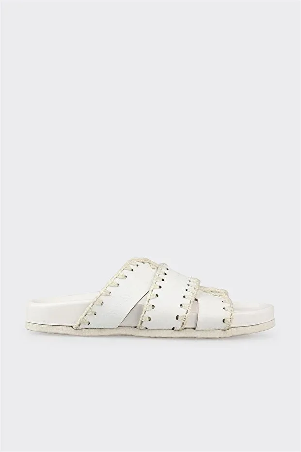 White Leather Women's Flat Slippers