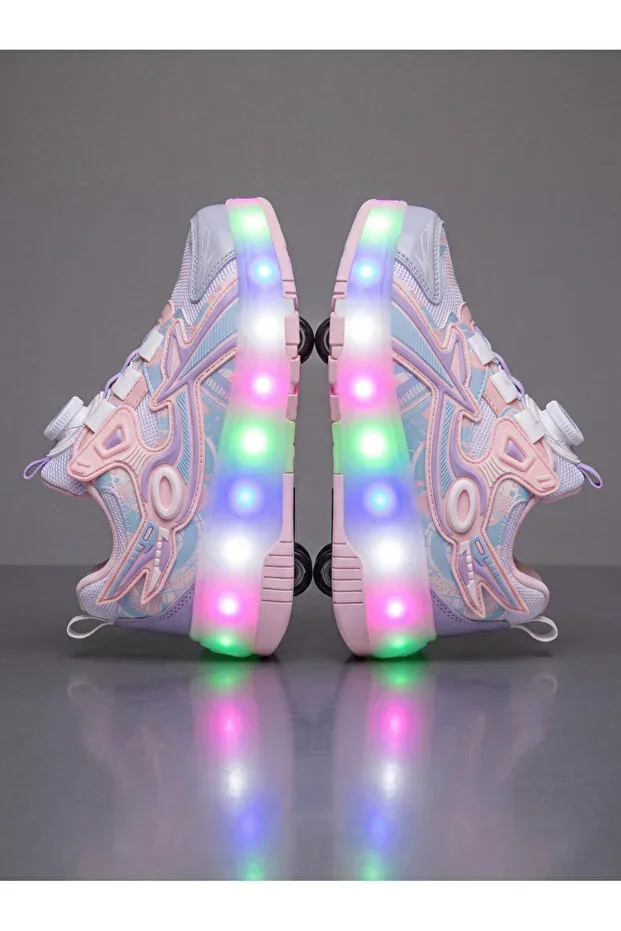 Children Unisex Powder Blue Relaxed Fit Light-Up Roller Skate Shoes