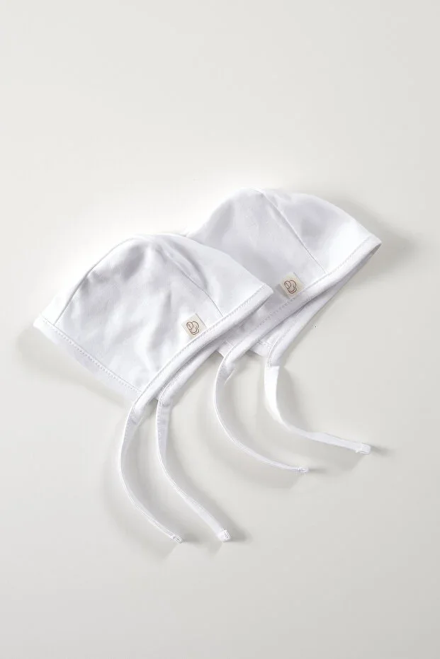 Aber Organic Baby Hat White Color 2 Pieces 100% Cotton Baby Beanie