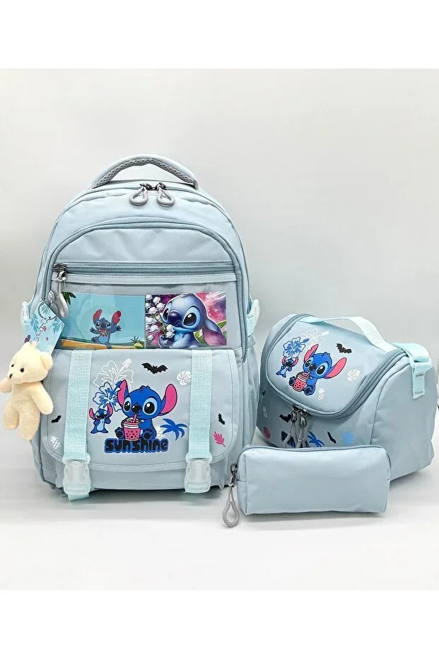 Girls' Backpack Set with Thermal Lunch Bag and Pencil Case, Korean Style, with Accessories