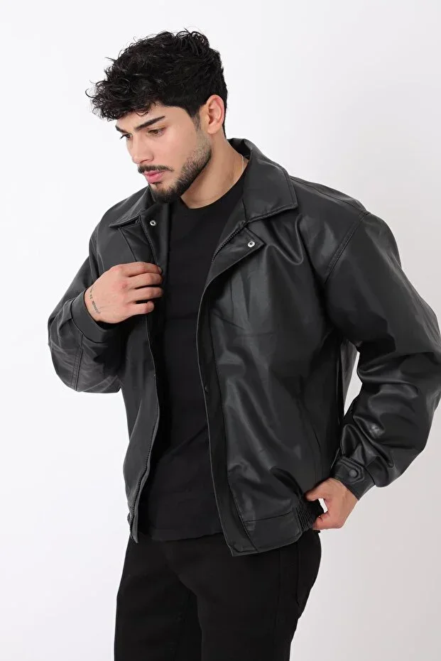 ByTrend Belted Oversize Faux Leather Jacket Bl 1731_50379-1