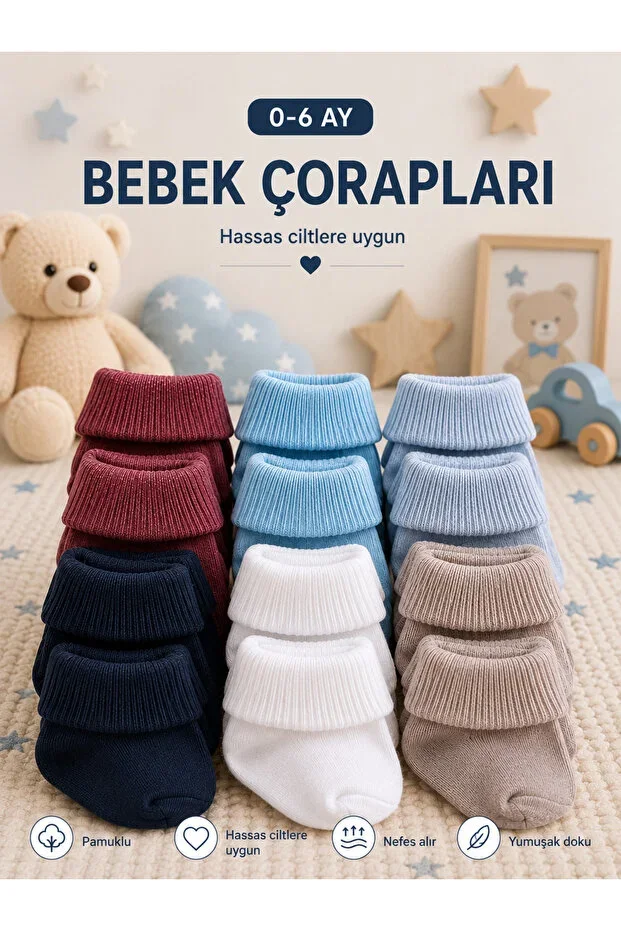 12 Pairs Multicolor Cotton Non-Squeeze Ankle Baby Socks 0-6 Months