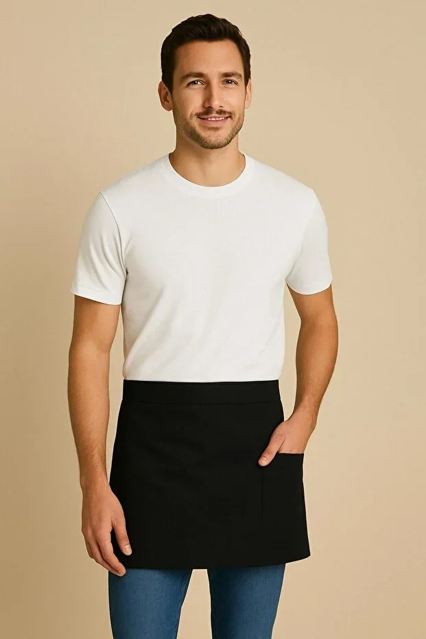 Waiter Chef And Kitchen Chef Half Waist Apron Stain-Resistant Pocketed Service Apron Unisex
