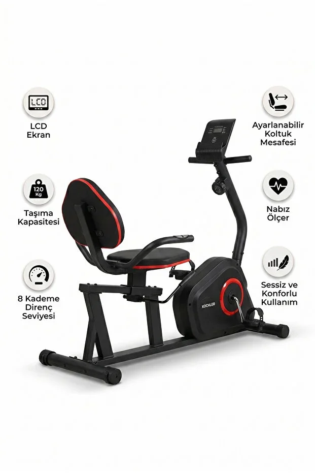 Magnetic Recumbent Exercise Bike with LCD Screen, 8 Levels of Resistance, Adjustable Seat