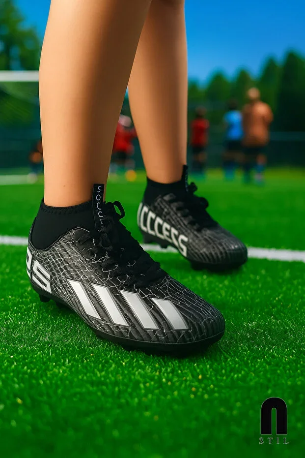 Men's Kids Black White Indoor Soccer Cleats Football Boots F35kr