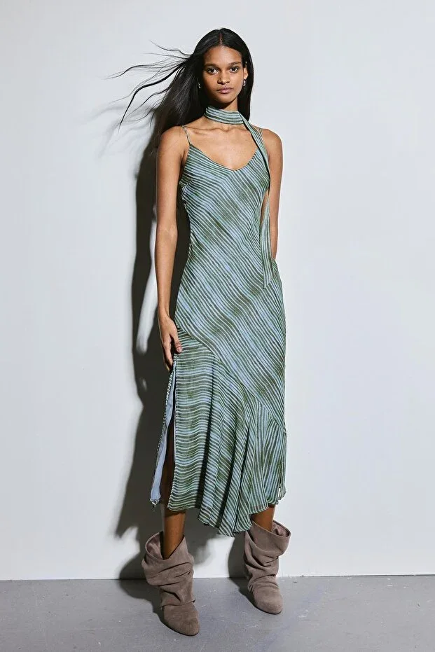 Bershka Chiffon Scarf Midi Dress