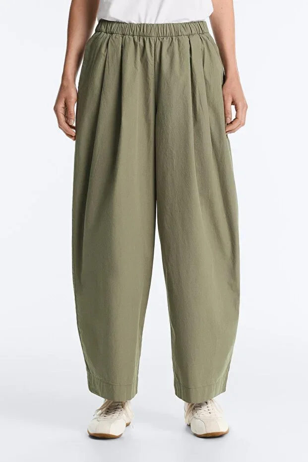 Oysho 100% Cotton, Pleated, Slim Leg Trousers