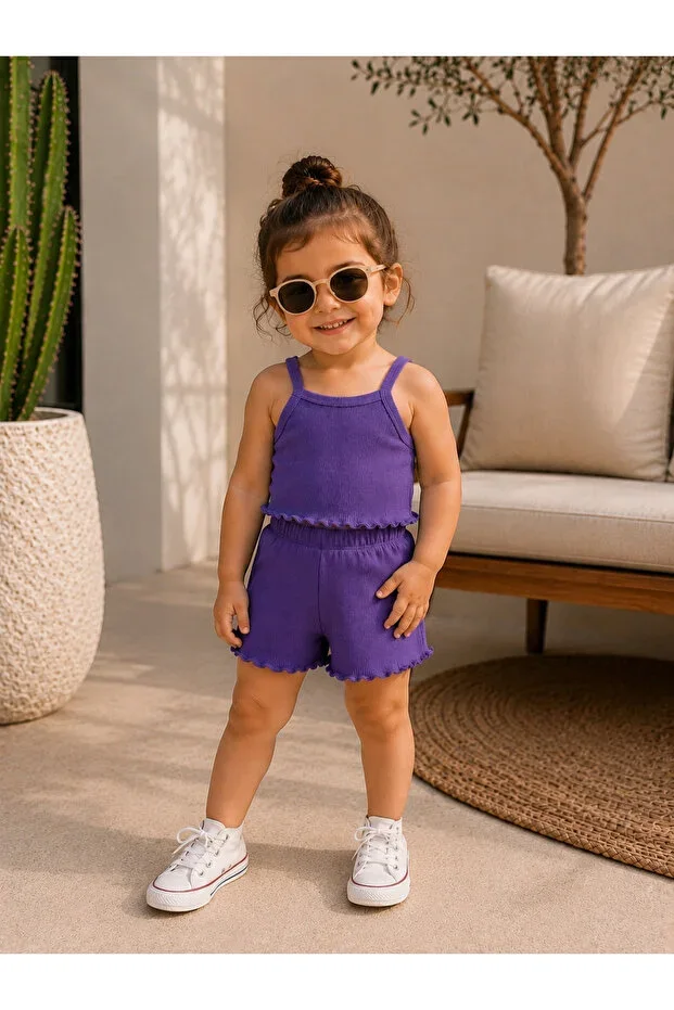 Mor Baby Ribbed Knit Crop Set Top-bottom Summer Shorts Set