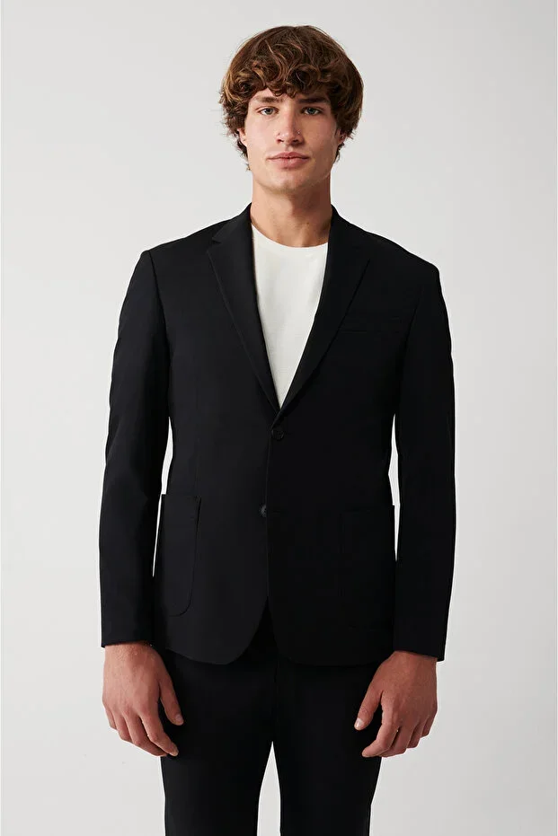 Men's Black Bi-Stretch Unlined Double Vent Comfort Slim Fit Jacket A31Y4004